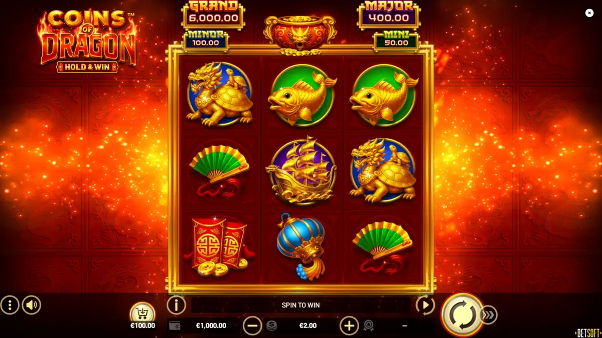 Coins of Dragon – Hold & Win slot mobile interface with golden dragon theme